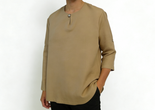 Muslim men's cocoa shirt with three-quarter sleeves and loose fit